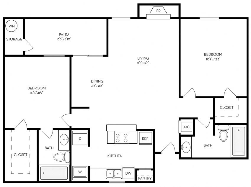 Retreat at Barton Creek Apartments Two Bedroom Two Bathroom Floor Plan